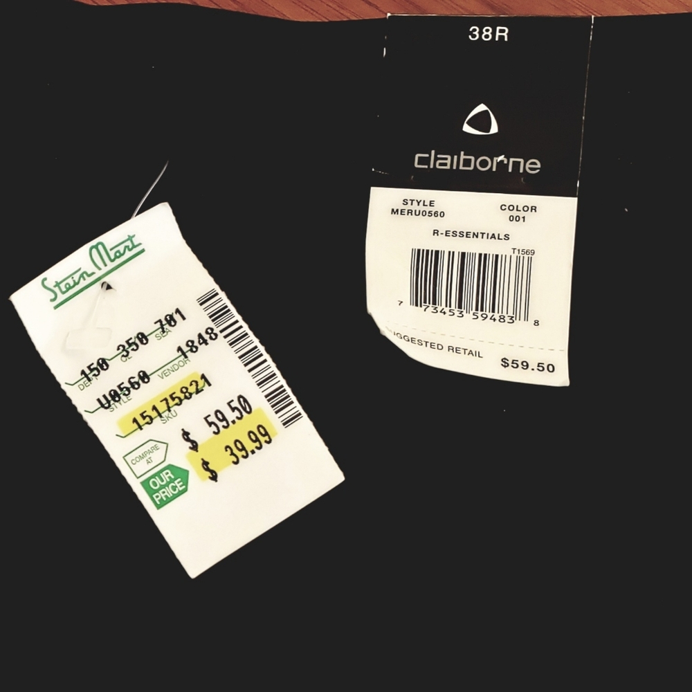 Mens Claiborne Dress Pants 100% Polyester Size 38R NWT BLACK